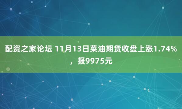 配资之家论坛 11月13日菜油期货收盘上涨1.74%，报9975元
